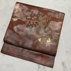 【美品】【名古屋帯】明るい茶色 キラキラ 壺柄【正絹】