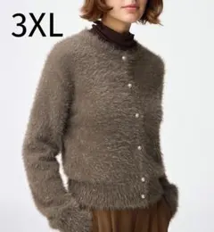 GU　シャイニークルーネックカーディガン　ブラウン　3XL