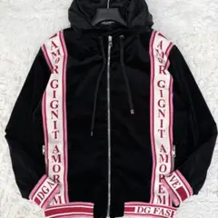 極美品 DOLCE&GABBANAシルク×ベロア グリッター ロゴ パーカー