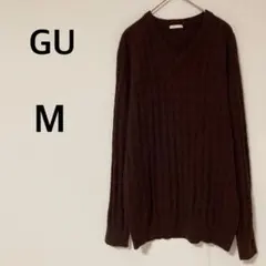 ジーユー GU ニットプルオーバー セーター Vネック ブラウン M