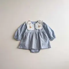 s0008 新品 ロンパース ワンピース セーラー襟刺繍 ベビー服 子供服