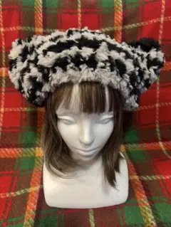 黒 白 猫耳 ニット帽 帽子 ファー ふわふわ