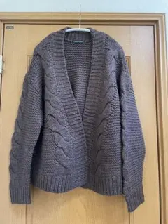 ブラウン ケーブルニット カーディガン