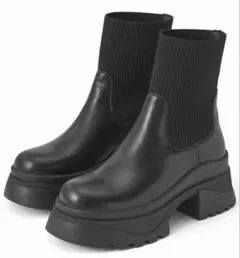 リブニットショートブーツ25.0cm[zr1209]