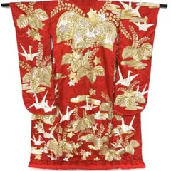 6k984 色打掛 正絹 袷 花嫁衣裳 折り鶴 刺繍 赤 金色 銀色 白 花柄 