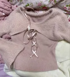 GRL シャギーレイヤード風レースアップニットトップス　［mb1599］