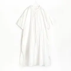 【前開きバンドカラーシャツワンピース】コットンロングワンピース 羽織り 白 春夏