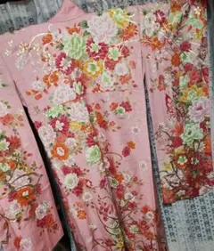 美品 華やか振袖桜柄ラメピンク生地花柄金銀撥水加工成人式振袖晴れ着単品姫系甘ロリ