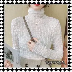 シアータートル　シースルー　ハイネック　フリル　薄手　透け感　白 長袖