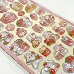 ボンボンドロップシール うさぎ いちご ステッカー ぷっくり 平成女児 立体