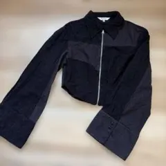 MOUSSY 長袖 ジップアップ クロップドシャツ ブラックのサムネイル