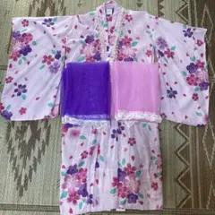 花柄ピンク着物 120cm 綿100%