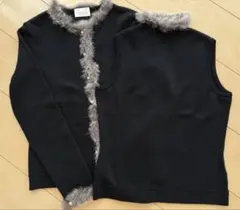 Harrods ウール100% アンサンブル ニット　ラビットファー付き