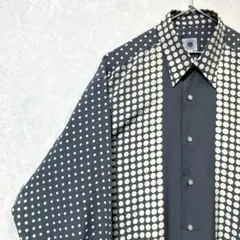 デザインシャツ　総柄　ヴィンテージ　レトロ　ドット　水玉　グレー　アイボリー
