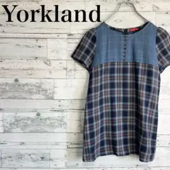 ヨークランド　Yorkland 半袖チュニックカットソー　チェック柄　カジュアル