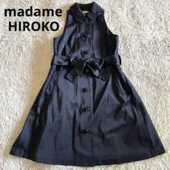 【美品】madame HIROKO 丸襟ノースリーブワンピース ジレ 黒 13号のサムネイル