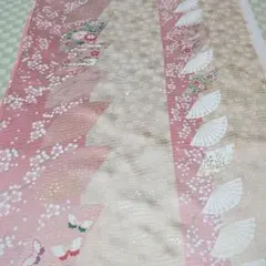 351　 着物解きハギレ　反物巾×330㎝ 　檜扇枝花間道　金銀彩