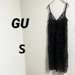 【GU ジーユー】レイヤードワンピース(ノースリーブ) ブラック S レース