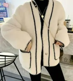 オーバーサイズ ボアステッチコート ボアジャケット ムートン風