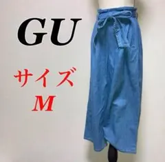a0311【GU】デニム風ストレッチパンツ　帯付き伸縮性カジュアルパンツ