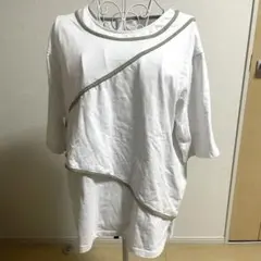 コハク　ホワイトカーキ アシンメトリー風半袖Tシャツ　ゆったり　着回し1290のサムネイル