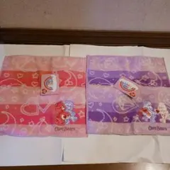 ケアベア　 タオルハンカチ　ピンク、紫　2枚セット　新品、未使用　匿名　可愛い