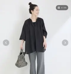 シアボイルスキッパーチュニック　 黒 バルーンスリーブ シャツ 長袖