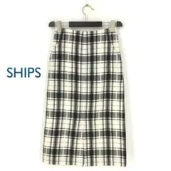 B0331/美品【36/S相当】シップス/スカート/白 黒/麻/チェック