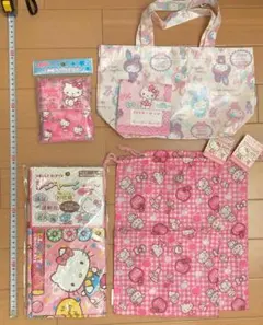 ハローキティ ピンク セット バッグ タオル 巾着 ティッシュ レジャーシート