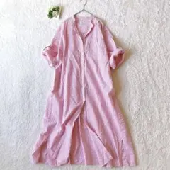 アーバンリサーチドアーズ スタンドカラーストライプワンピース ピンク