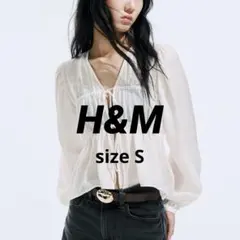 タグ付・完売品　H&M タイフロント ギャザーブラウス　リボン　白　Sのサムネイル
