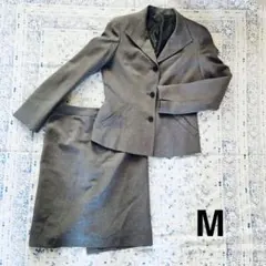 値下【美品】ジャケットスーツ M グレー ひざ丈 オフィス セミフォーマル