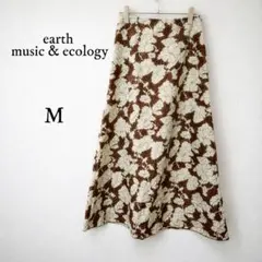 earth music&ecology 花柄フレアスカート ロング M ブラウン
