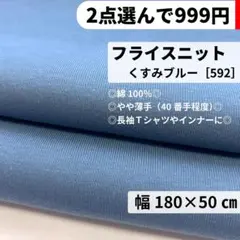 ［592-50-1］綿 フライスニット リブニット生地(くすみブルー)★50cm