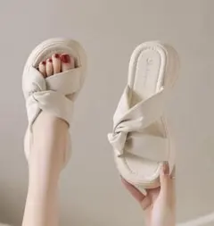 サンダル プラットフォームソール 太めソール クロスベルト　ホワイト　美品