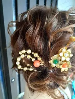 かんざし4点セット 簪 和装小物 入学式 着物 アンティーク 金工 珊瑚 玉