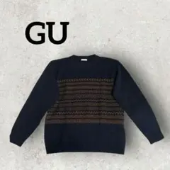 GU クルーネックセーター メンズニット (М) ネイビー カジュアルセーター