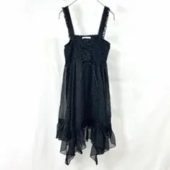 axes femme ドット柄ワンピース 黒 M シフォン フリル 可愛い