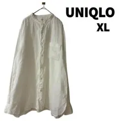 UNIQLO メンズ 長袖シャツ ホワイト XL ノーカラー