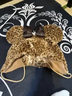 ミニーマウス風ヒョウ柄ファー帽子