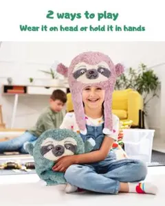 帽子、ピンク　暖かいぬいぐるみ　ナマケモノウィンターキャップ