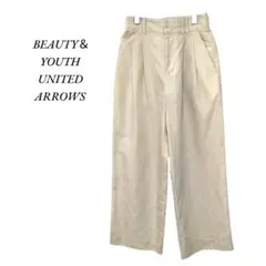 ビューティアンドユース　ポリエステルブレンドバックゴムタックワイドパンツ