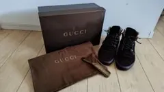 GUCCI ダークブラウン ハイカット スエードスニーカー