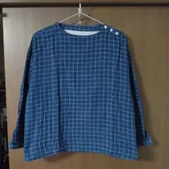 無印良品　ネイビー チェック柄 長袖シャツ S
