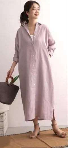 美品☆アーバンリサーチドアーズ　リネンバックタックロングシャツワンピース　ピンク