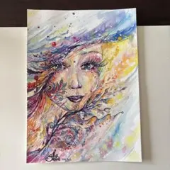 「夢見る女神」 アクリル絵画 サイズ24.3cm x 33.5cm