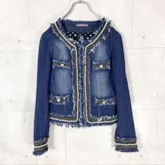 GULID PRIME (XS) デニムジャケット　パール　フリンジ　ドット柄