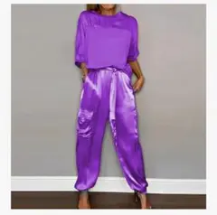 パープル サテン セットアップ