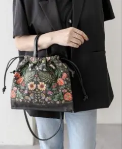 イアパピヨネ sampo×ear 異素材MIX 人気コラボ巾着ショルダーバッグ