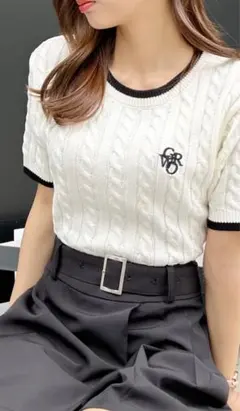 ケーブルニット 半袖セーター ホワイト